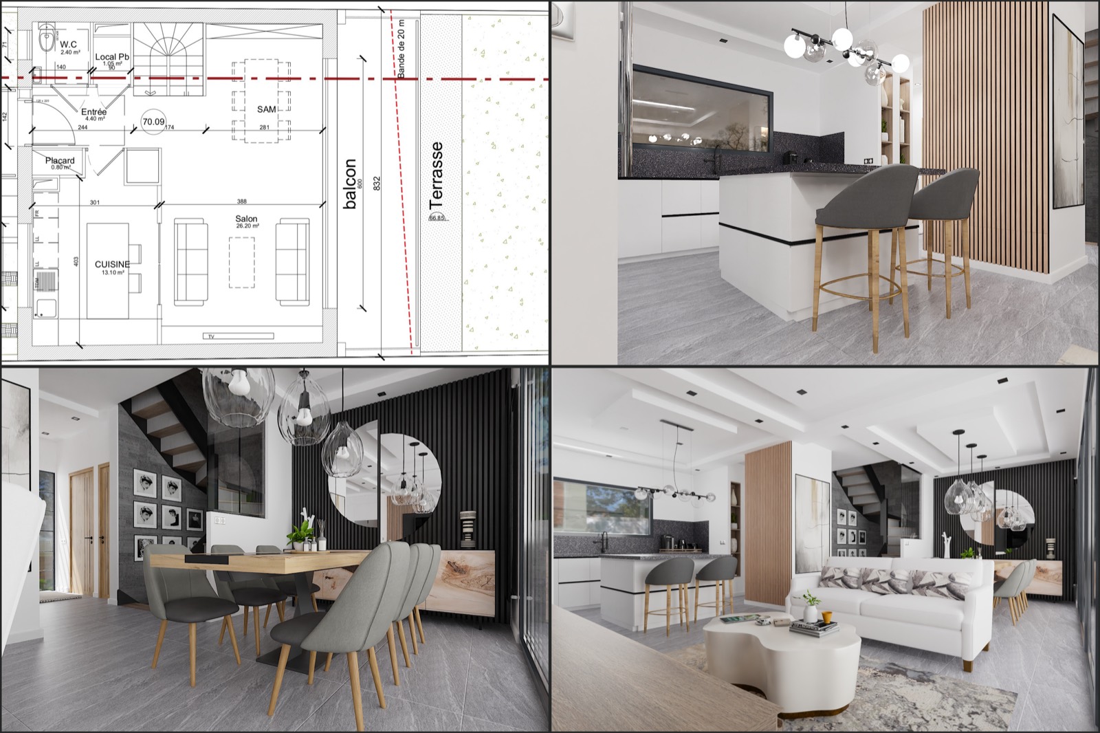 Plan 2D et projection 3D d'une maison individuelle, Namélya